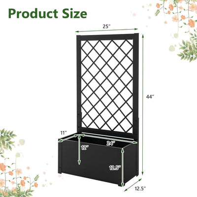 44 Inch Metal Raised Garden Bed with Trellis-Black