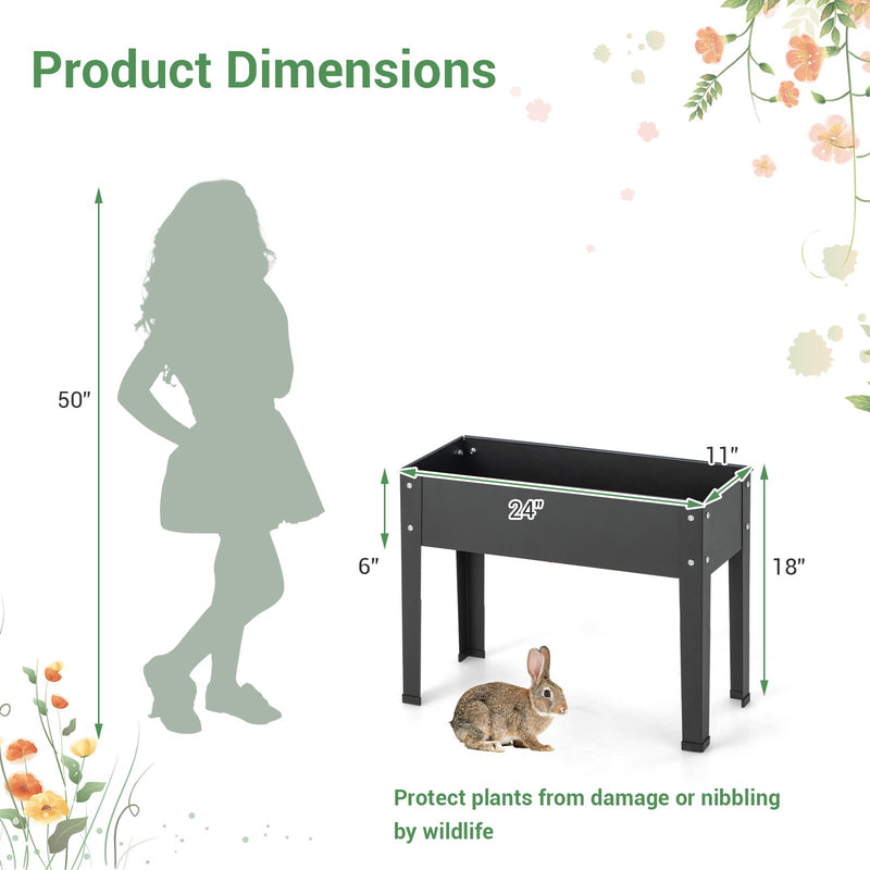 Metal Raised Garden Bed with Legs and Drainage Hole for Vegetable Flower-24 x 11 x 18 inches