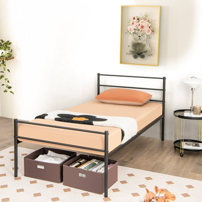 Twin Size Metal Bed Frame Platform with Headboard-Black