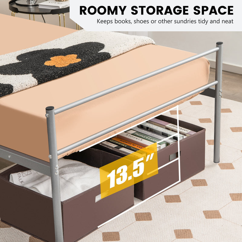Twin Size Metal Bed Frame Platform with Headboard-Silver