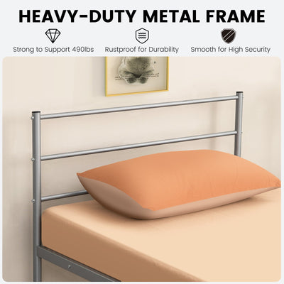 Twin Size Metal Bed Frame Platform with Headboard-Silver