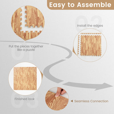 12 Tiles Wood Grain Foam Floor Mats with Borders