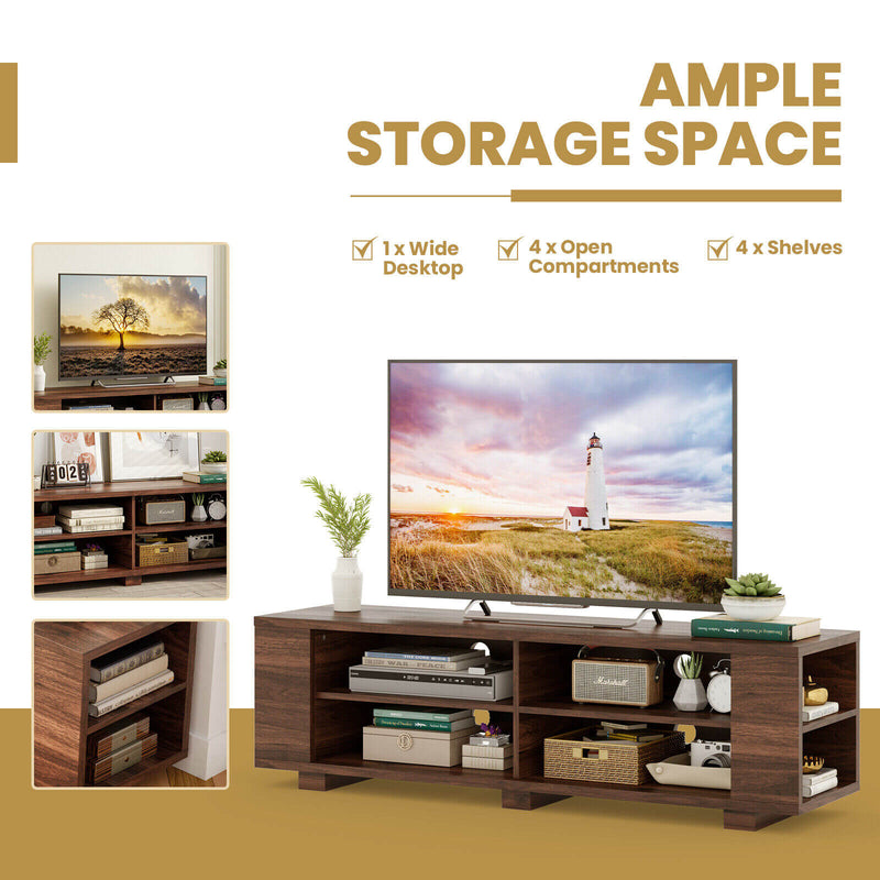 59 Inch Console Storage Entertainment Media Wood TV Stand-Walnut