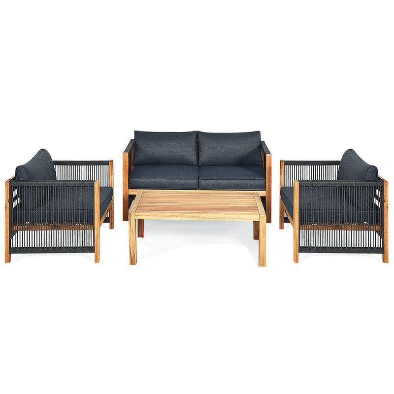 4 Pieces Acacia Wood Outdoor Patio Furniture Set