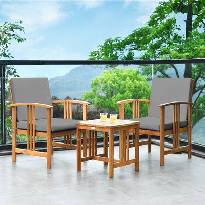3 Pcs Solid Wood Outdoor Patio Sofa Furniture Set-Gray