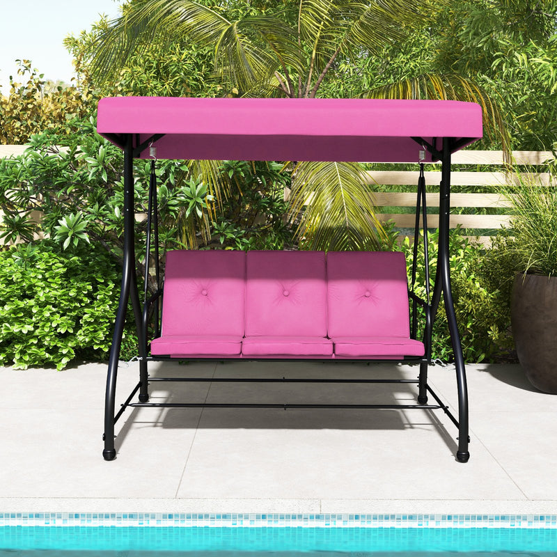 3 Seat Outdoor Porch Swing with Adjustable Canopy-Wine