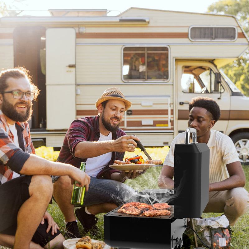 Outdoor Portable Tabletop Pellet Grill and Smoker with Digital Control System for BBQ-Black