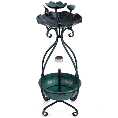 *Solar Outdoor Bird Bath Feeder Combo with Flower Planter Pedestal and Solar Lights - Bronze