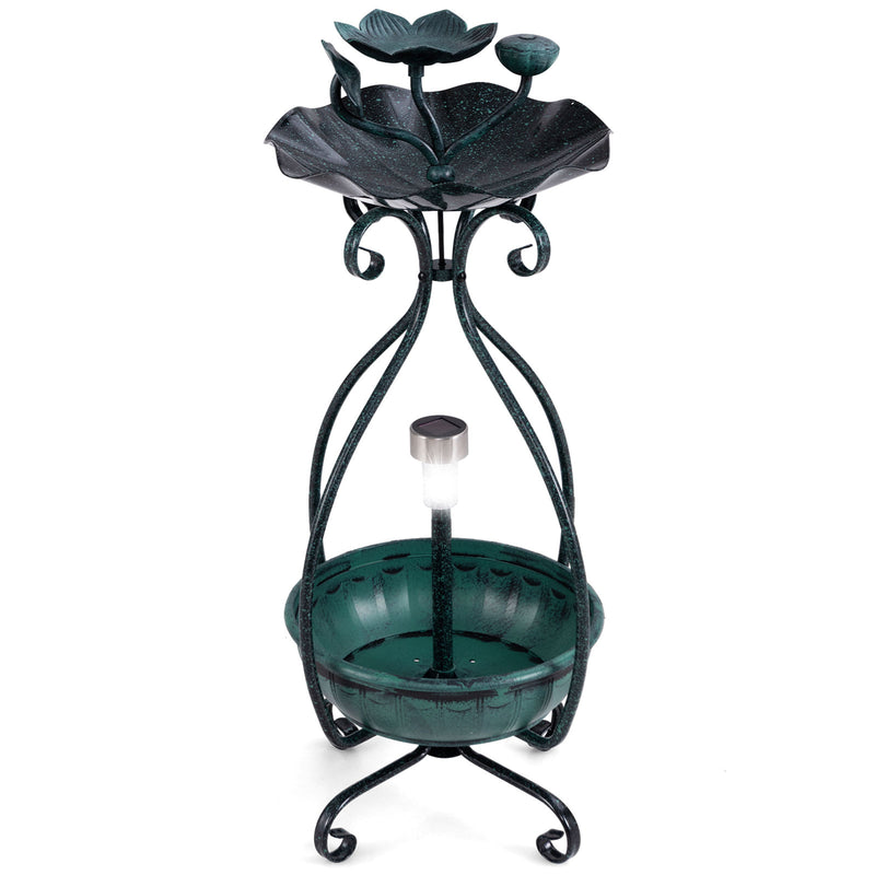 *Solar Outdoor Bird Bath Feeder Combo with Flower Planter Pedestal and Solar Lights - Bronze