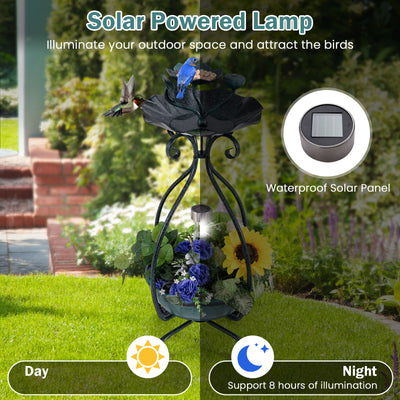 *Solar Outdoor Bird Bath Feeder Combo with Flower Planter Pedestal and Solar Lights - Bronze