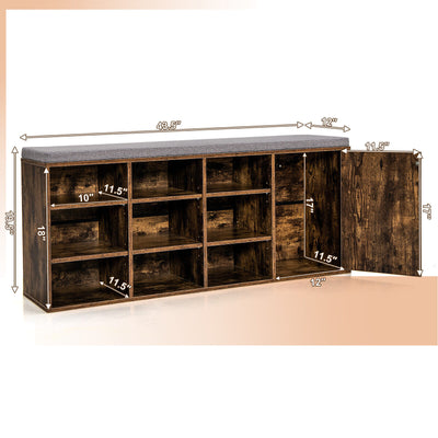 *9-cube Adjustable Storage Shoe Bench with Padded Cushion - Rustic Brown