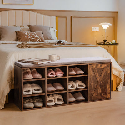 *9-cube Adjustable Storage Shoe Bench with Padded Cushion - Rustic Brown