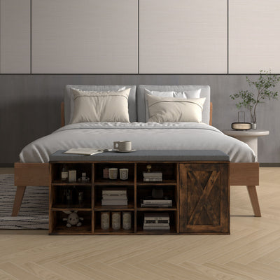 *9-cube Adjustable Storage Shoe Bench with Padded Cushion - Rustic Brown