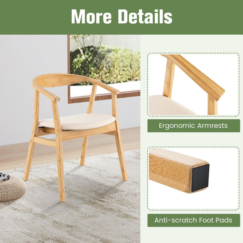 Wooden Bamboo Accent Chair with Armrest and Curved Backrest-Natural