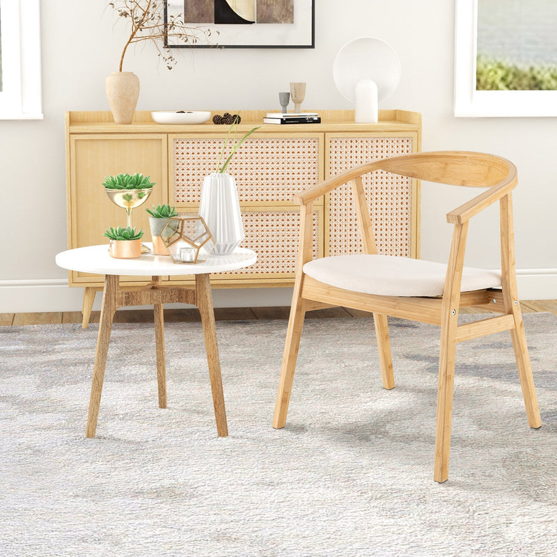 Wooden Bamboo Accent Chair with Armrest and Curved Backrest-Natural
