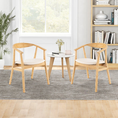Wooden Bamboo Accent Chair with Armrest and Curved Backrest-Natural