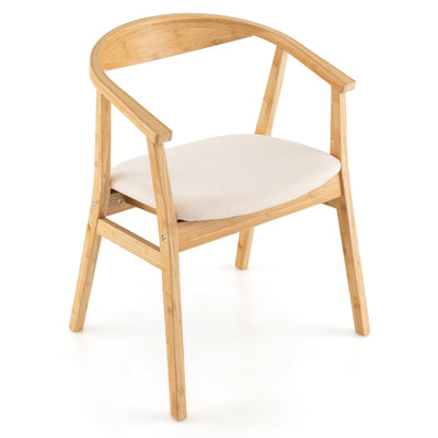 Wooden Bamboo Accent Chair with Armrest and Curved Backrest-Natural