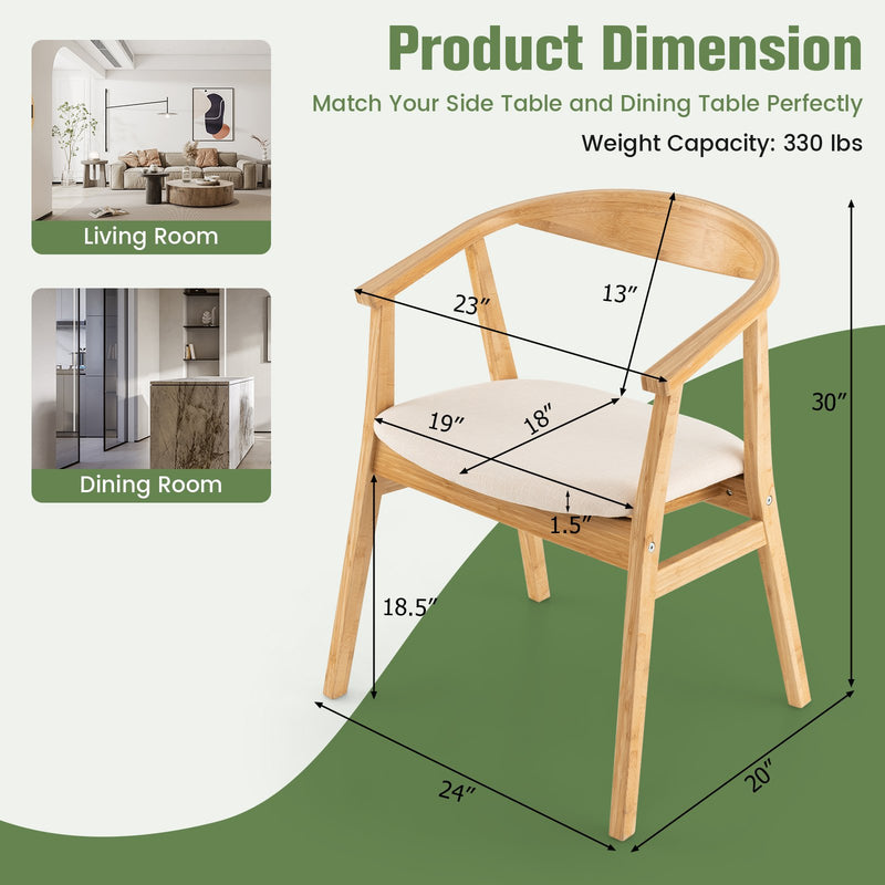 Wooden Bamboo Accent Chair with Armrest and Curved Backrest-Natural