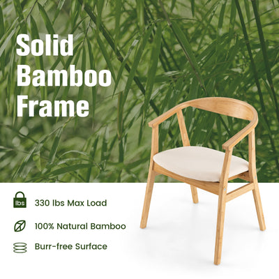 Wooden Bamboo Accent Chair with Armrest and Curved Backrest-Natural