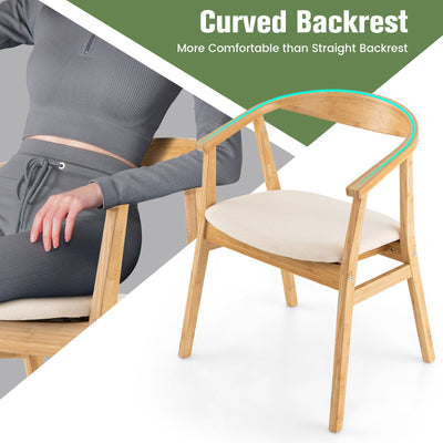 Wooden Bamboo Accent Chair with Armrest and Curved Backrest-Natural