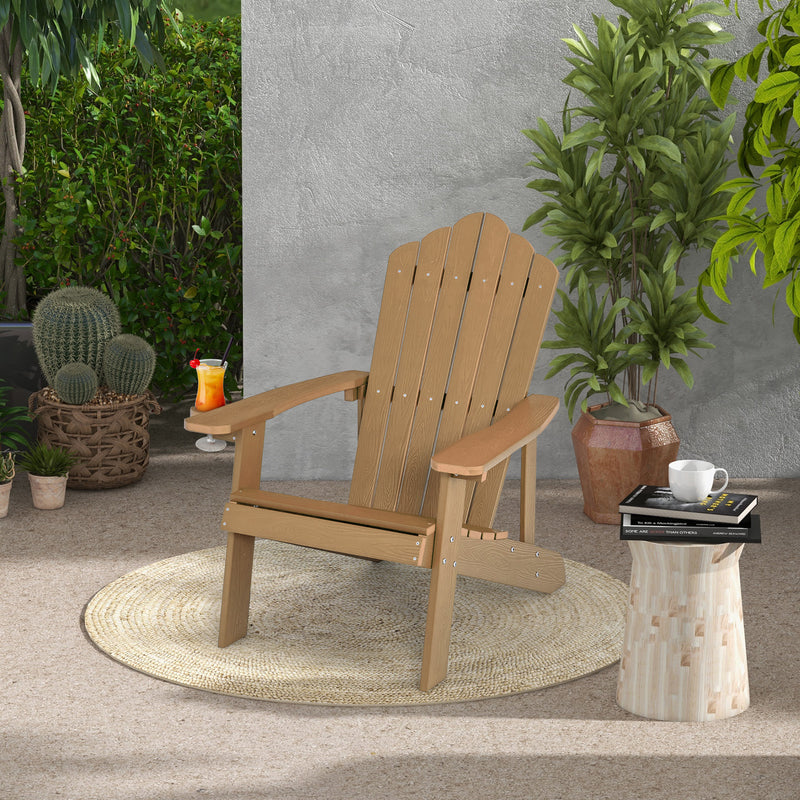 *Weather Resistant HIPS Outdoor Adirondack Chair with Cup Holder - Coffee