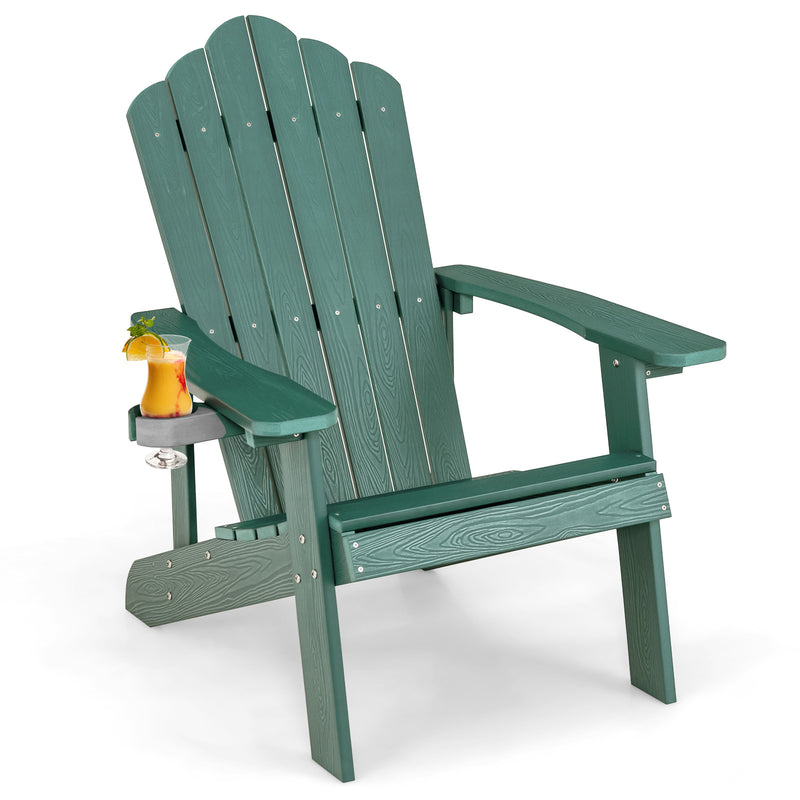 *Weather Resistant HIPS Outdoor Adirondack Chair with Cup Holder - Green