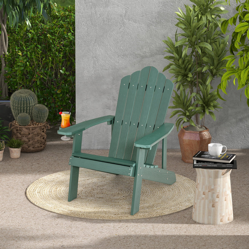 *Weather Resistant HIPS Outdoor Adirondack Chair with Cup Holder - Green