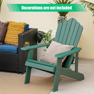 *Weather Resistant HIPS Outdoor Adirondack Chair with Cup Holder - Green