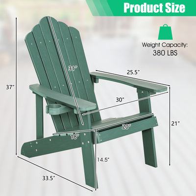 *Weather Resistant HIPS Outdoor Adirondack Chair with Cup Holder - Green