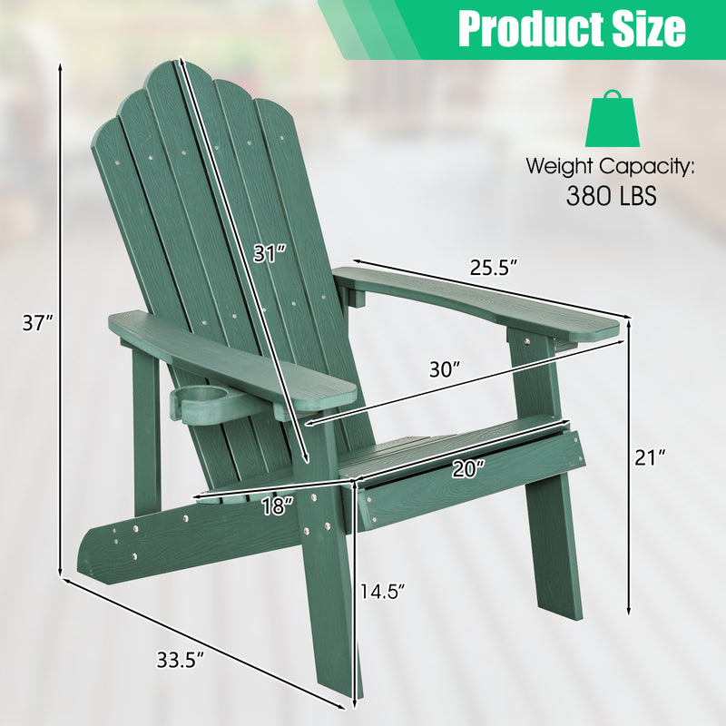 *Weather Resistant HIPS Outdoor Adirondack Chair with Cup Holder - Green