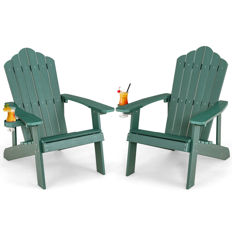 *Weather Resistant HIPS Outdoor Adirondack Chair with Cup Holder - Green