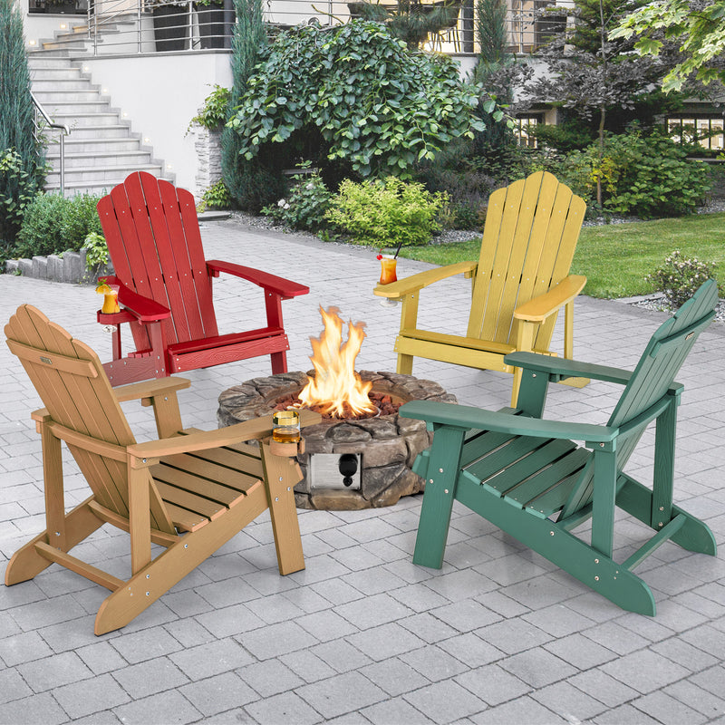 *Weather Resistant HIPS Outdoor Adirondack Chair with Cup Holder - Green