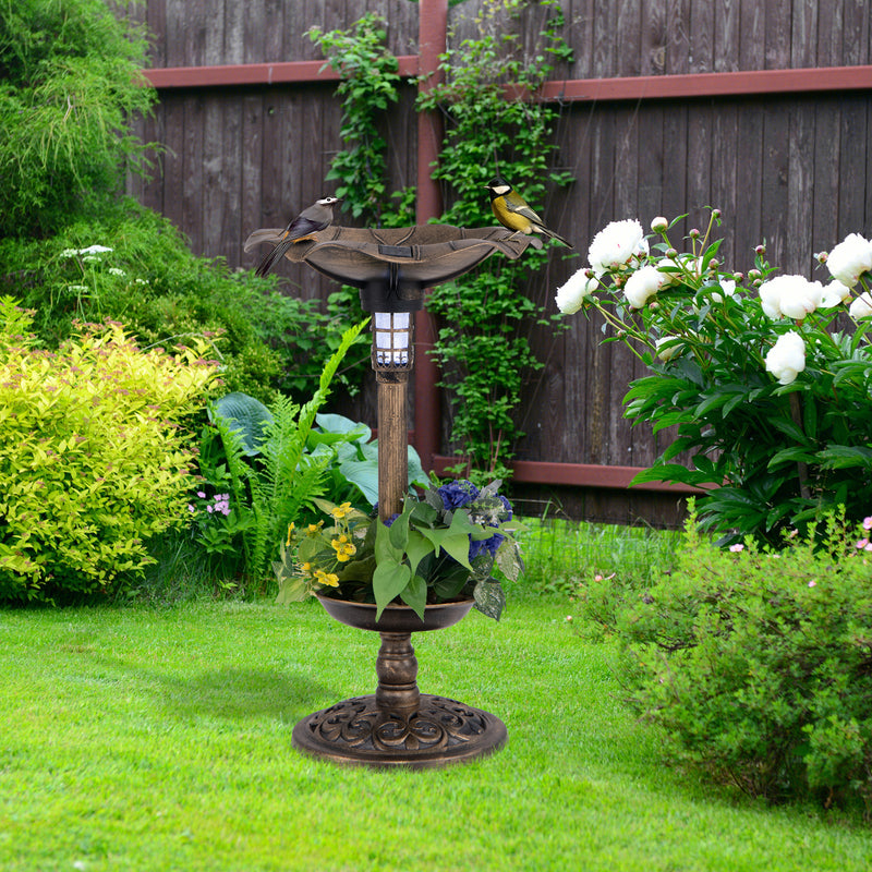 *Standing Pedestal Birdbath and Feeder Combo with Lotus Leaf Bowl - Bronze