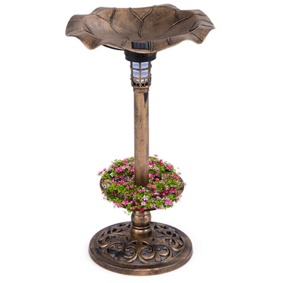*Standing Pedestal Birdbath and Feeder Combo with Lotus Leaf Bowl - Bronze