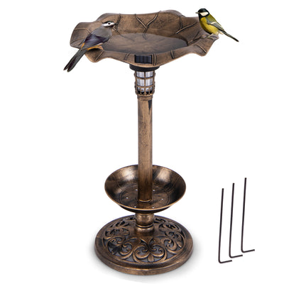 *Standing Pedestal Birdbath and Feeder Combo with Lotus Leaf Bowl - Bronze