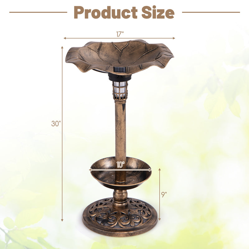*Standing Pedestal Birdbath and Feeder Combo with Lotus Leaf Bowl - Bronze