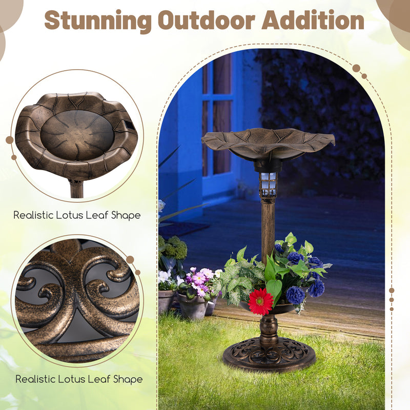 *Standing Pedestal Birdbath and Feeder Combo with Lotus Leaf Bowl - Bronze
