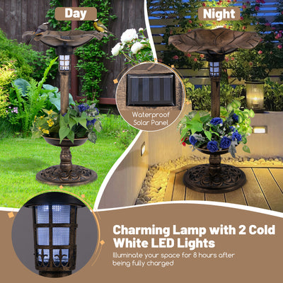 *Standing Pedestal Birdbath and Feeder Combo with Lotus Leaf Bowl - Bronze