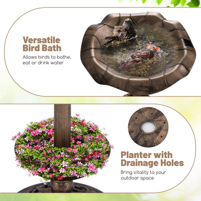 *Standing Pedestal Birdbath and Feeder Combo with Lotus Leaf Bowl - Bronze
