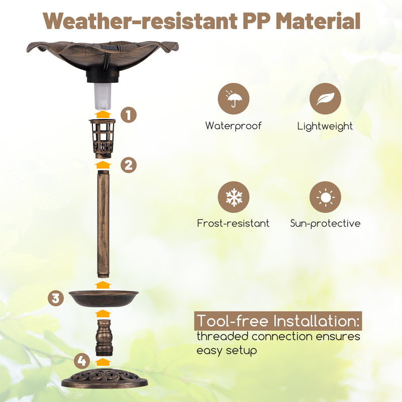 *Standing Pedestal Birdbath and Feeder Combo with Lotus Leaf Bowl - Bronze