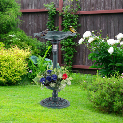 *Standing Pedestal Birdbath and Feeder Combo with Lotus Leaf Bowl - Green