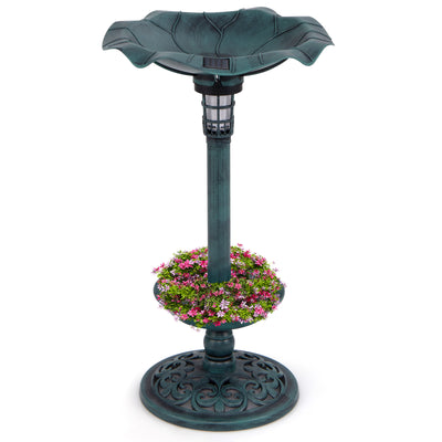 *Standing Pedestal Birdbath and Feeder Combo with Lotus Leaf Bowl - Green
