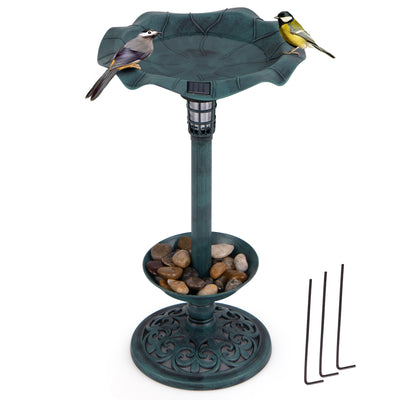 *Standing Pedestal Birdbath and Feeder Combo with Lotus Leaf Bowl - Green