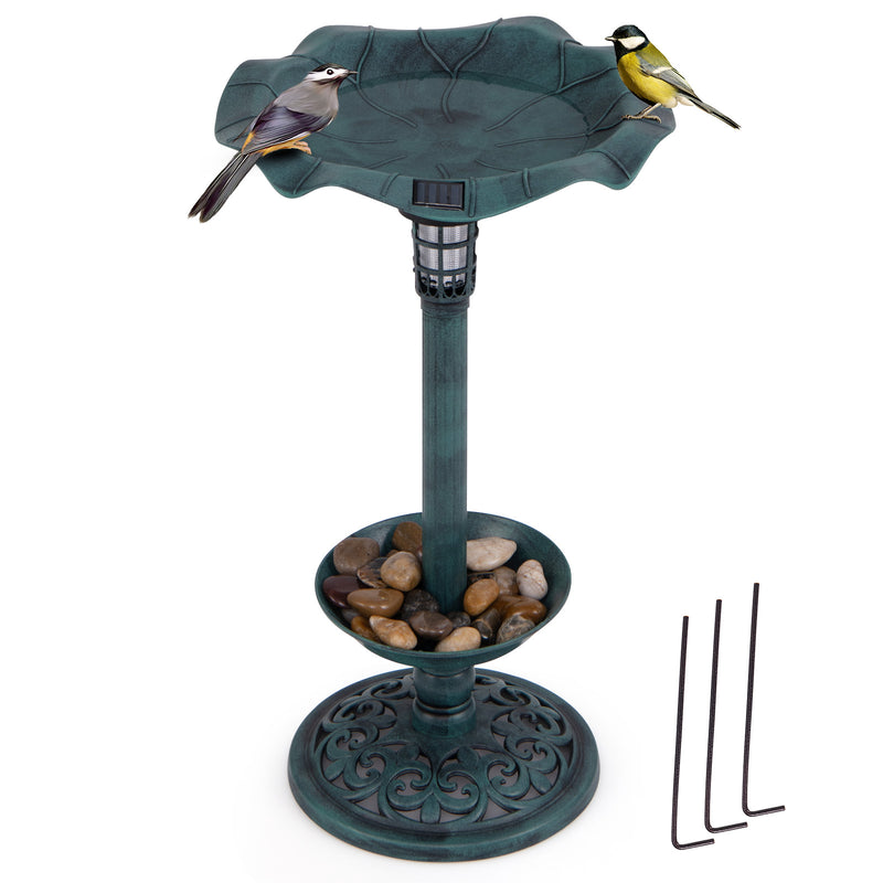 *Standing Pedestal Birdbath and Feeder Combo with Lotus Leaf Bowl - Green
