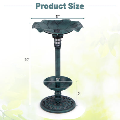 *Standing Pedestal Birdbath and Feeder Combo with Lotus Leaf Bowl - Green