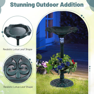 *Standing Pedestal Birdbath and Feeder Combo with Lotus Leaf Bowl - Green