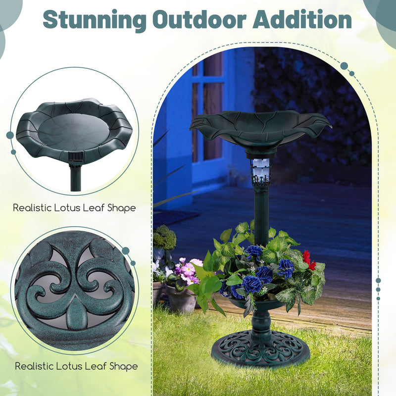 *Standing Pedestal Birdbath and Feeder Combo with Lotus Leaf Bowl - Green