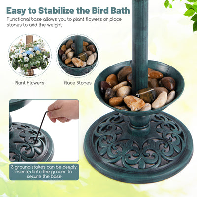*Standing Pedestal Birdbath and Feeder Combo with Lotus Leaf Bowl - Green