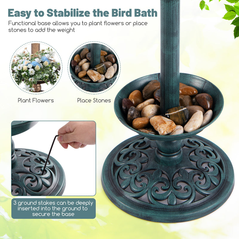 *Standing Pedestal Birdbath and Feeder Combo with Lotus Leaf Bowl - Green