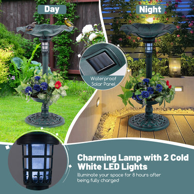 *Standing Pedestal Birdbath and Feeder Combo with Lotus Leaf Bowl - Green